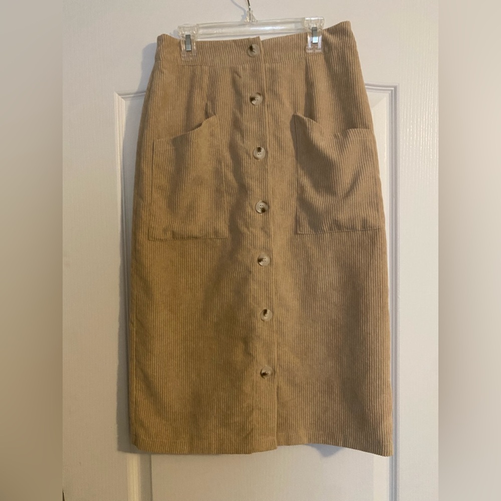 Tan Corduroy midi Skirt